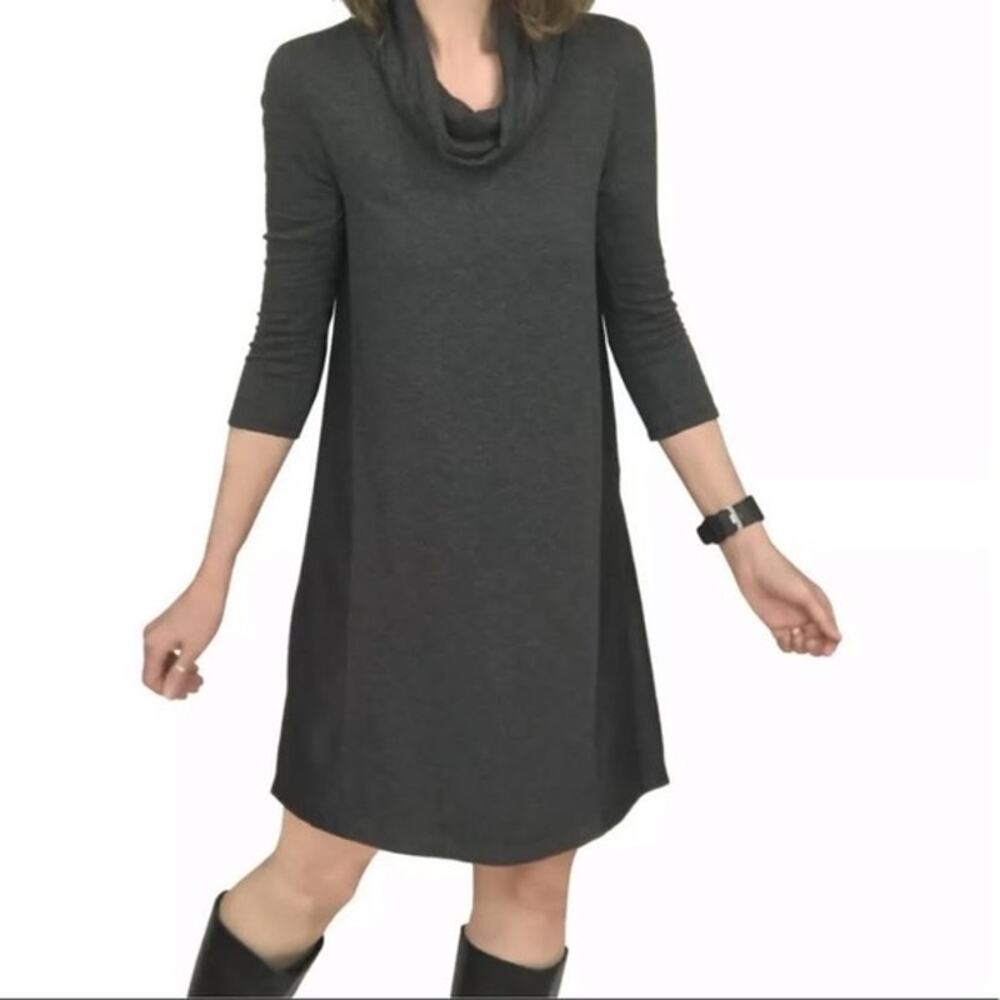 Saturday Sunday XSmall Black Gray Mixed Fabric Cowl Neck Swing Dress Whimsigoth